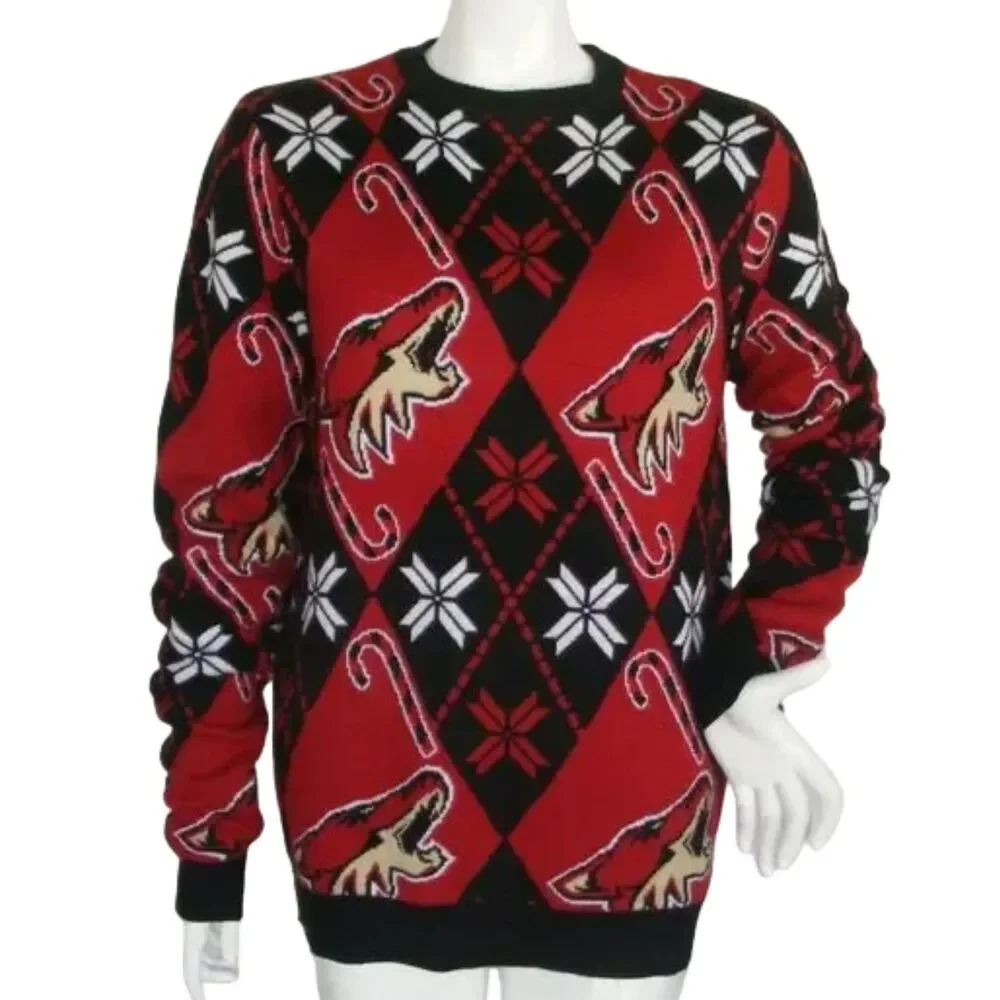 ARIZONA COYOTES Sweater, M, Red/Black, Howling Coyote head, Acrylic, Long sleeve